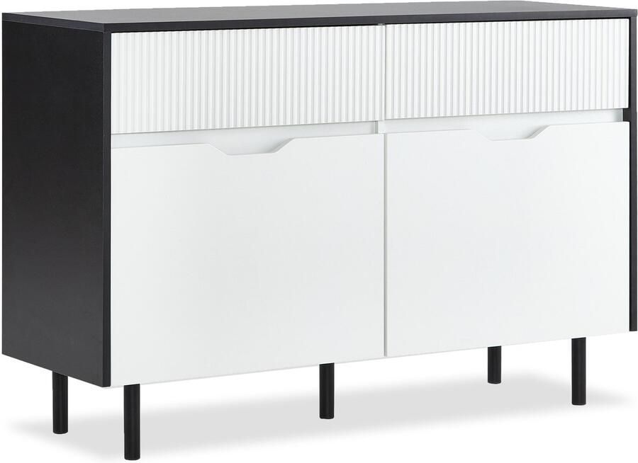 Dressoir opbergkast zijkast met 2 lades 2 deuren en verstelbare planken 120x40x80 cm zwart-wit ontwerp