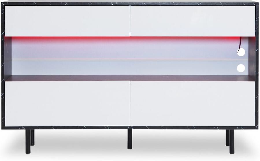 Dressoir opbergkast zijkast met 4 lades open vakken LED-verlichting en anti-kantelbeveiliging 150 x 35 x 89 5 cm zwart-wit samengestelde ontwerp