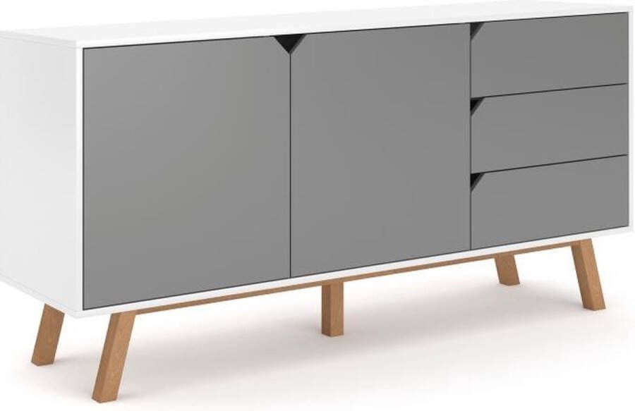 Perfecthomeshop Dressoir Scandinavisch 164x42x80 cm – Wit & Mat Grijs – Grijze Witte Dressoir Kast – Design Buffetkast –