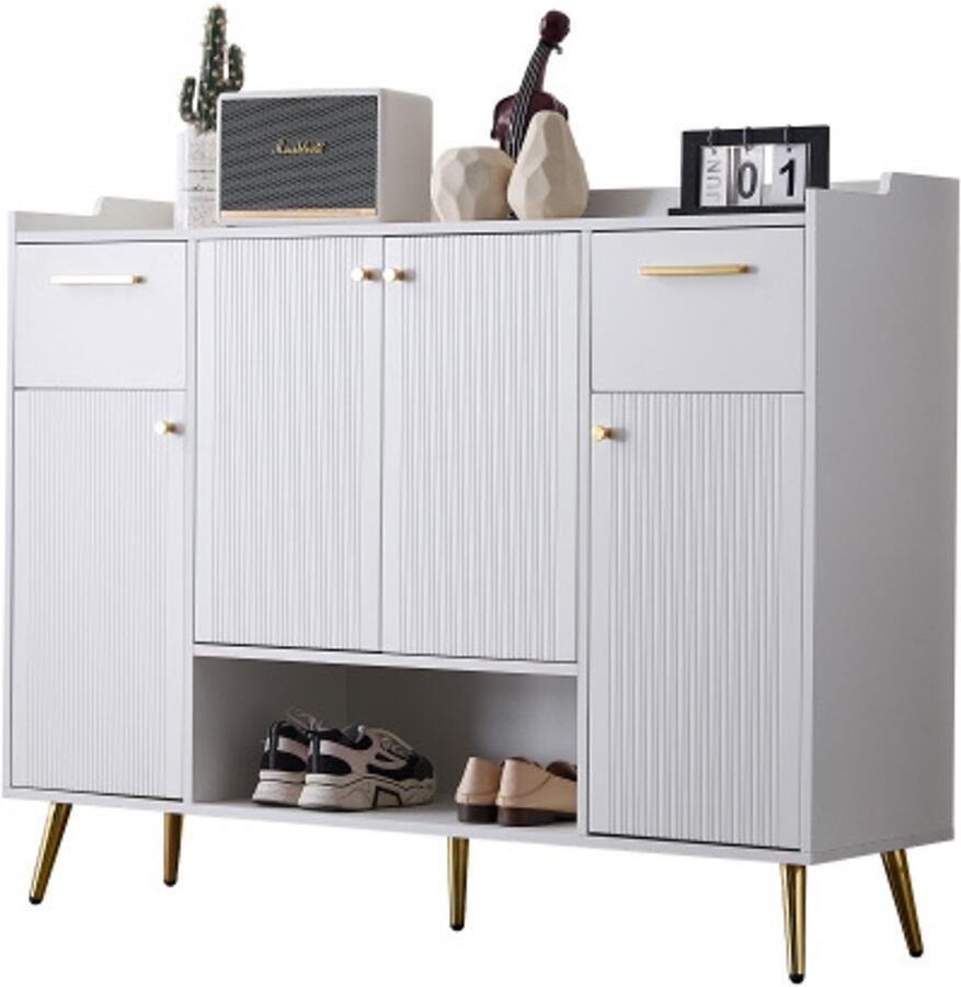 Dressoir Schoenenkast grote capaciteit kast met lade en metalen poten wit slaapkamerkast woonkamer hal of eetkamerB130xW37xH100cm