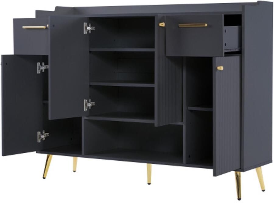 Dressoir Schoenenkast grote capaciteit kast met lade en metalen poten Zwart slaapkamerkast woonkamer hal of eetkamerB130xW37xH100cm