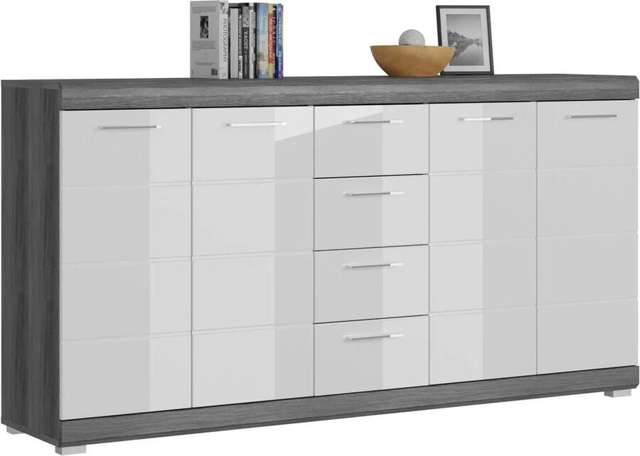 Rootz Living Rootz Dressoir Scout Materiaal Hout Wit Hoogglans Diepgetrokken Front Rook Zilver Imitatie 165cm x 85cm x 37cm FSC Gecertificeerd