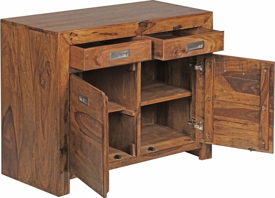 Rootz Living Rootz Dressoir Sheeshamhout 2 Laden 2 Deurtjes Design Dressoir Landelijke Stijl Bruin Naturel Kast 90cm