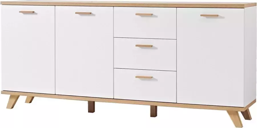 Dressoir Sundsvall Eiken Wit MDF Breedte 196 cm Hoogte 87 cm Diepte 40 cm Met lades Met planken Met openslaande deuren