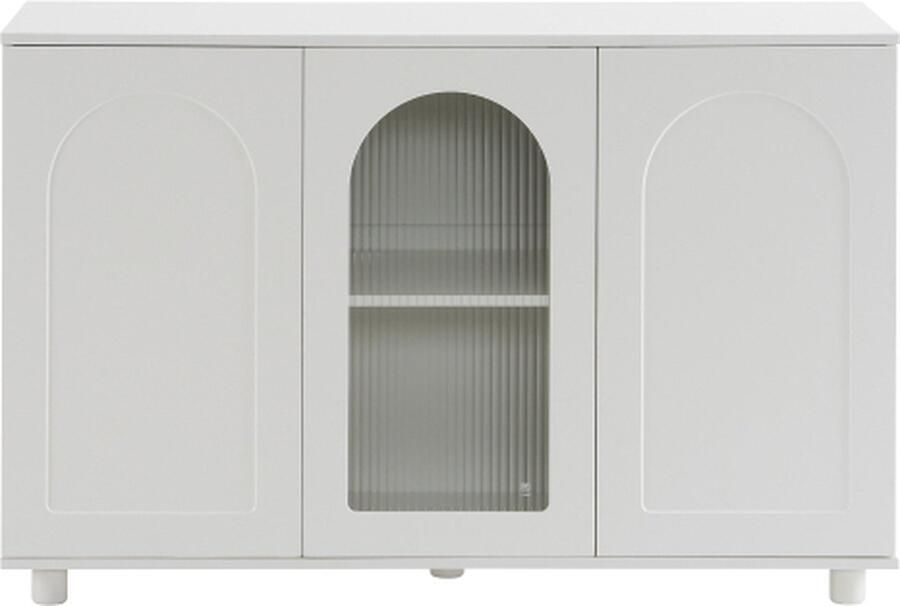 Zonder merk Gotagee U-Vormige Sideboard In Reinwit Met Glazen Deur En Rebounder Design Elegante En Eenvoudige Voor Keuken Woonkamer En Eetkamer