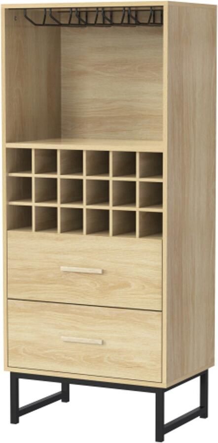 Zonder merk Gotagee Dressoir wijnkast met twee laden 18 vakken en glazenhouder matzwarte metalen poten