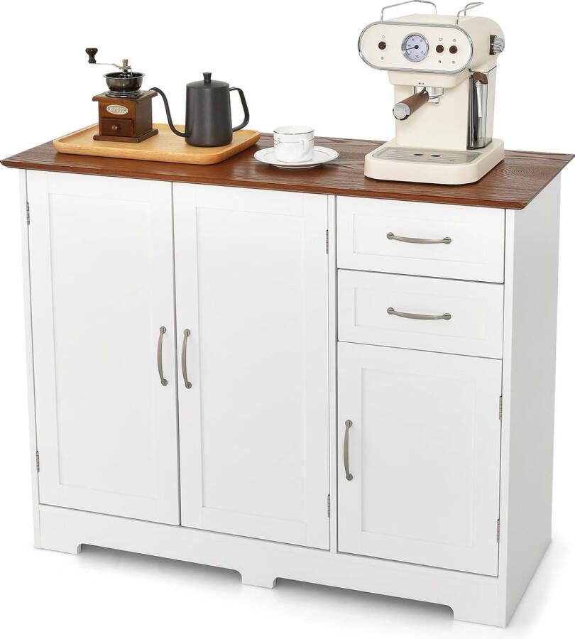 Dressoir wit keukenkast met werkblad 100 x 40 cm buffetkast met deuren en laden en verstelbare planken keukeneiland voor keuken eetkamer