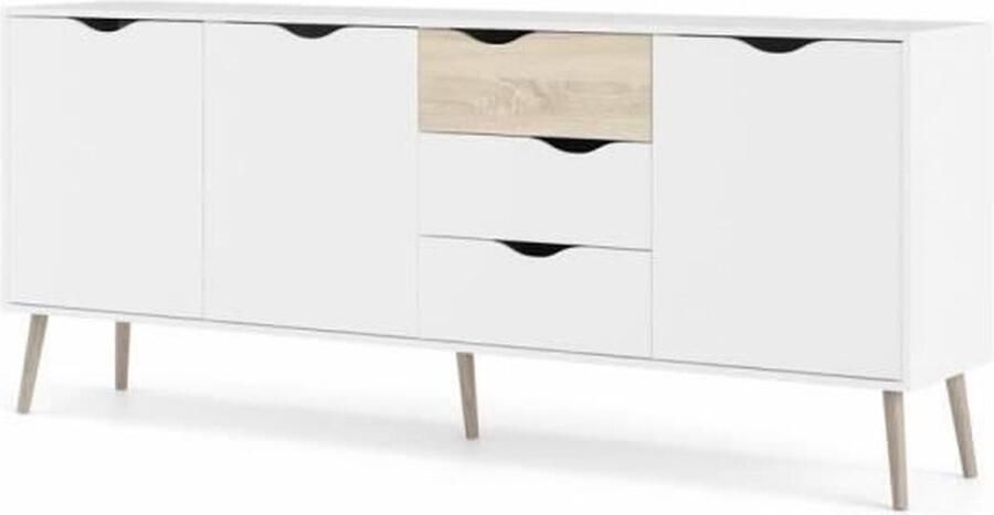 Merkloos Dressoir Wit Eiken 3 deuren 3 laden Uitlopende massief houten basis 195 7 x 39 1 x 81 7 cm TVILUM