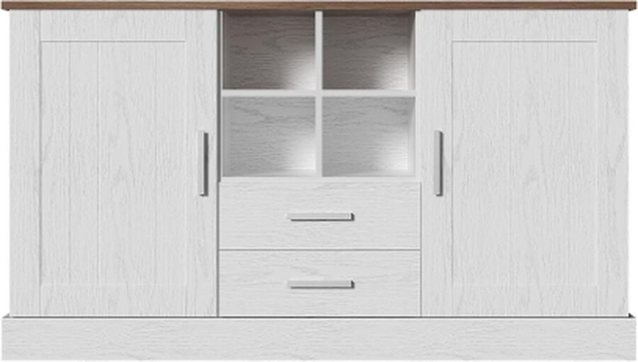 Zonder merk Gotagee Dressoir zijkast wit en bruin houtnerf Met 2 deuren 2 laden en 4 open vakken Eetkamerkast Woonkamerkast