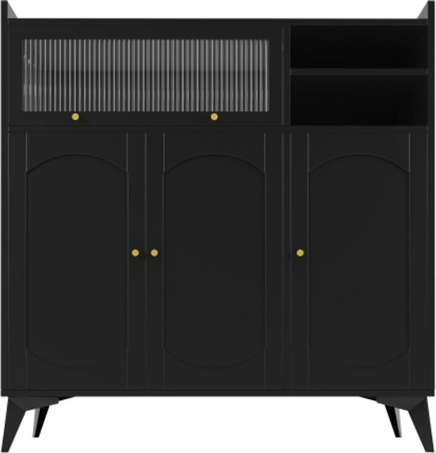 Zonder merk Gotagee Dressoir zwart grote opbergruimte met glazen deur en gouden handgreep multifunctioneel meubel geschikt voor eetkamer of woonkamer