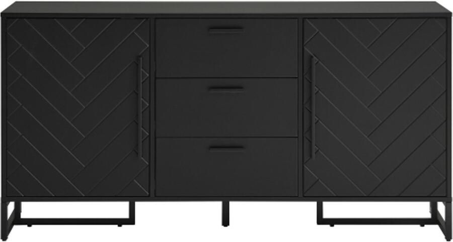 GOTAGEE Dressoir Zwarte elegante buffetkast met visgraatmotief met 2 deuren en 3 laden voor eetkamer keuken en woonkamer