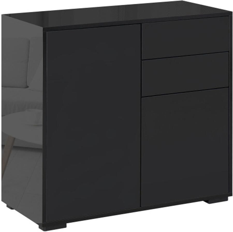 GOTAGEE Dressoir Zwarte Opbergkast met 2 Laden en 2 Deuren Anti-Kantel voor Woonkamer Slaapkamer 117x36x74cm