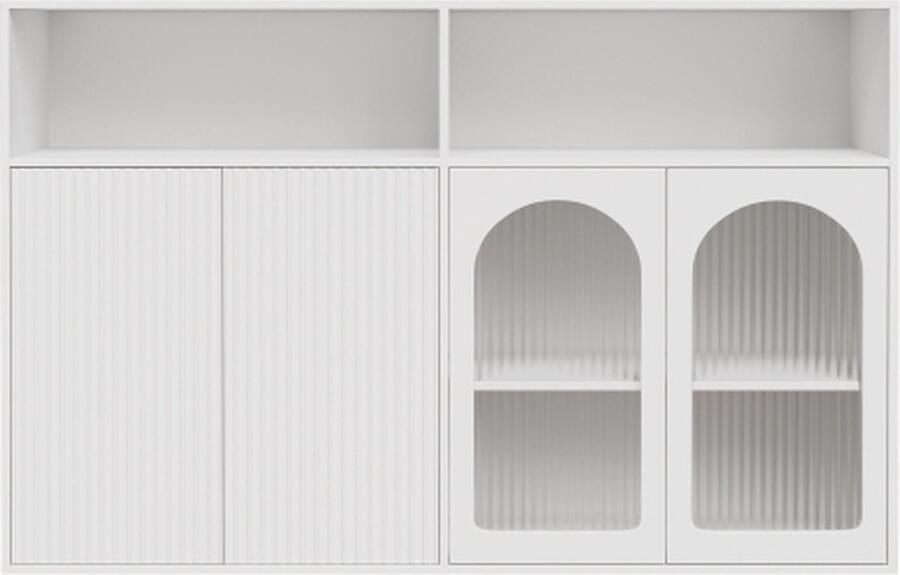 Zonder merk Gotagee Dressoirkast met glazen deur met LED-verlichting vrijstaande houten kast houten kast keukenkast woonkamerkast 140x35x90cm