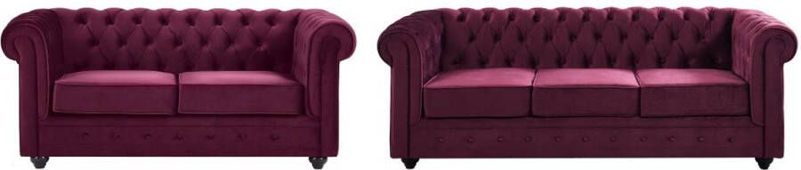 Vente-unique Drie- en tweezitsbank van purper velours CHESTERFIELD L 205 cm x H 72 cm x D 88 cm