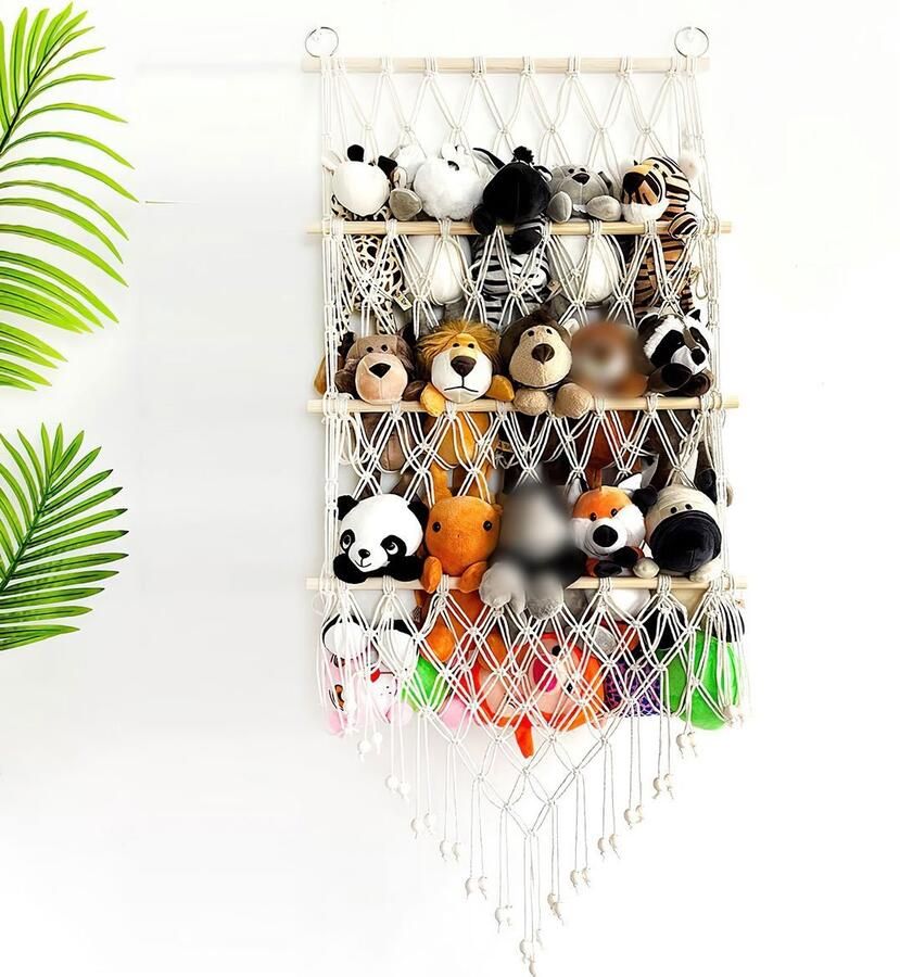 Drie-laags Pluizig Hangmat met Hangmand Knuffeldierorganizer Categorisch Opbergen van Knuffeldieren Ruimtebesparend