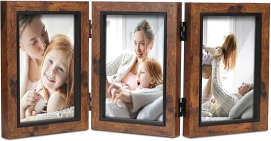 Driebladige fotocollage frame 4x6 scharnierend drievoudig opvouwbaar frame voor bureau of tafeldisplay