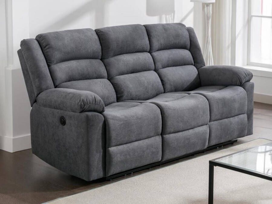 Vente-unique Driedelige elektrische relaxbank van grijze stoffen bekleding BUROLO L 199 cm x H 103 cm x D 95 cm