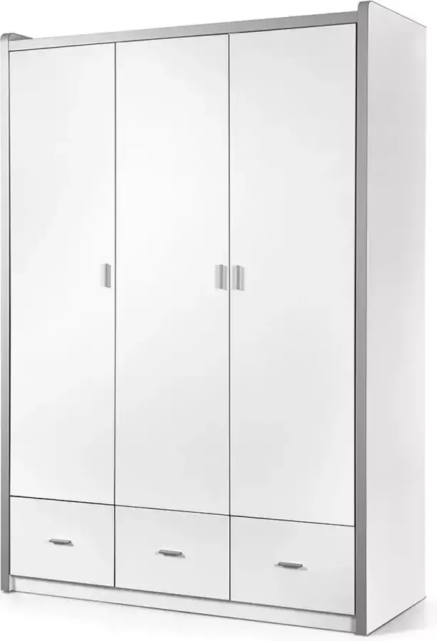Driedeurskast Evi Wit Breedte 140.5 cm Hoogte 202 cm Diepte 60 cm Met lades Met hanggedeelte Met planken Met openslaande deuren