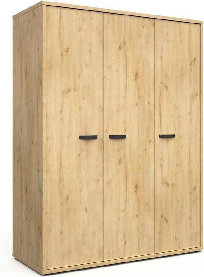 Driedeurskast Gabon Eiken Breedte 150 cm Hoogte 200 cm Diepte 63 cm Met hanggedeelte Met planken Met openslaande deuren