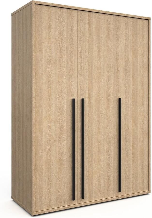 Driedeurskast Yumi Eiken Breedte 151 cm Hoogte 210 cm Diepte 63 cm Met hanggedeelte Met planken Met openslaande deuren