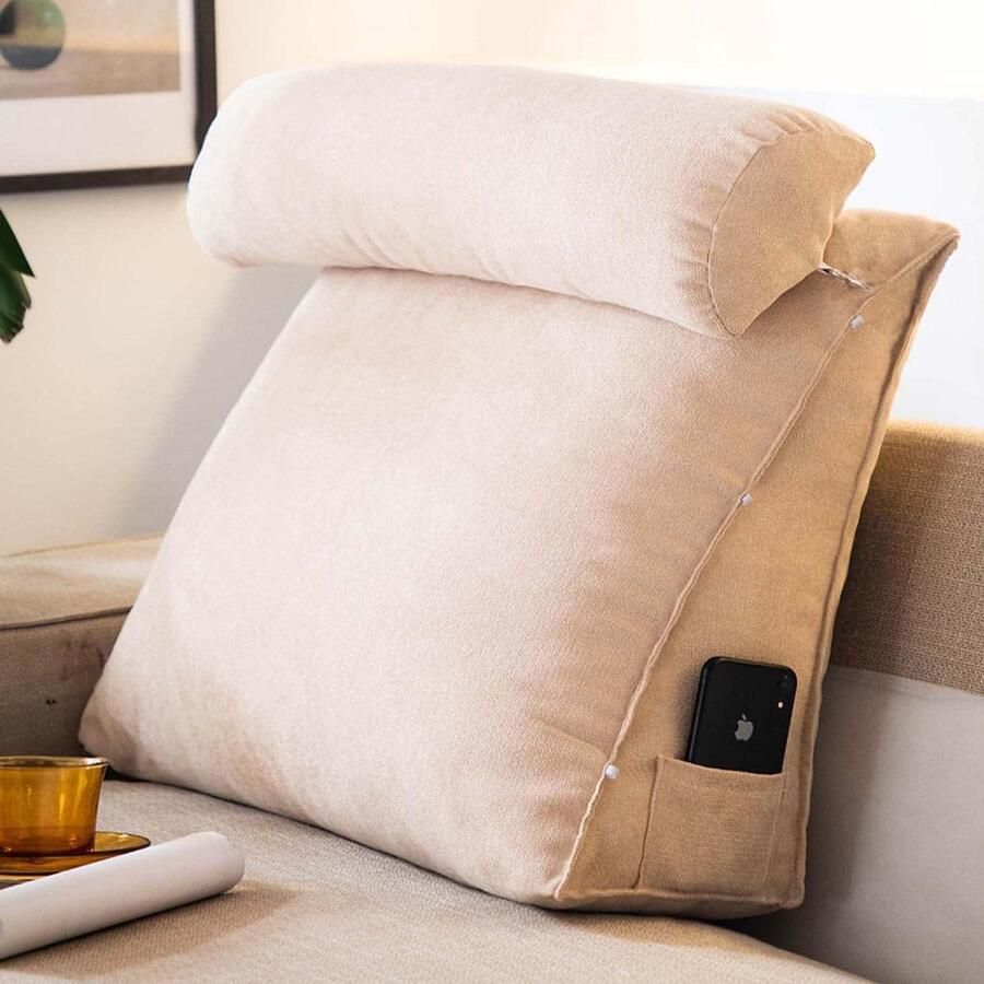 Driehoekig leeskussen met verstelbare nek rugsteun en rugleuningkussen voor slaapbank hoofdkussen voor lendensteun (champagne)