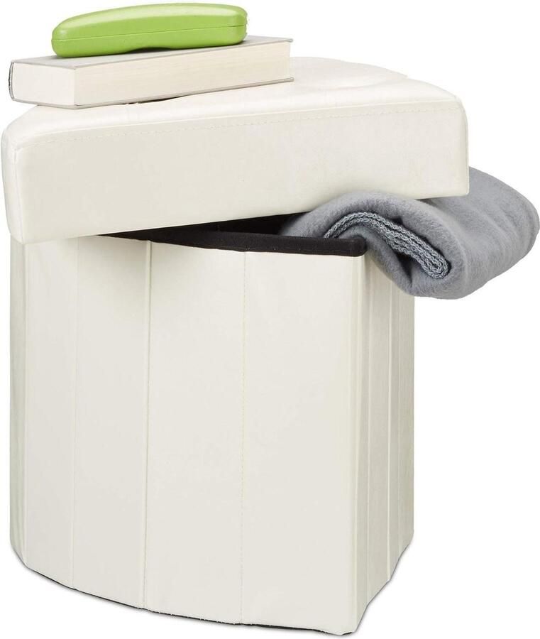 Driehoekige Opvouwbare Zitkist Met Opslagruimte Moderne Hocker Poef Wit 38 x 38 x 38 cm