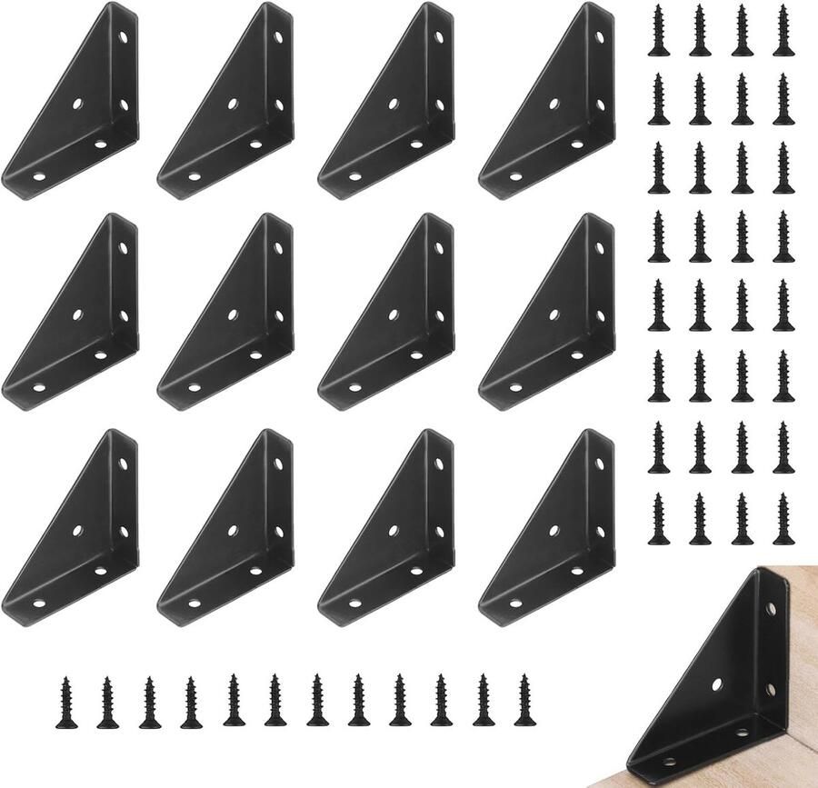 Driehoekige plankhouder wandrek metaal 12 stuks zwart 66 x 66 mm