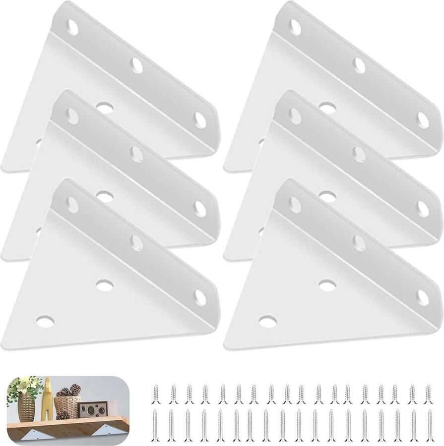 Driehoekige Plankhouders Zwevende Plankhouders voor Decoratie 6 Stuks Wit Metaal