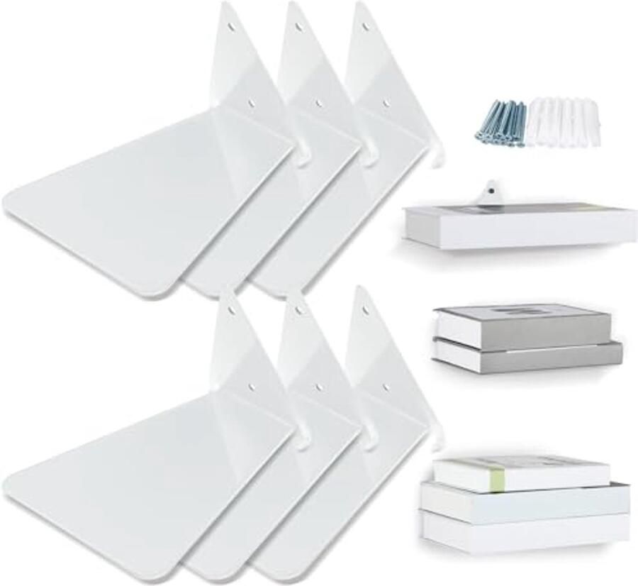 Driehoekige Zwevende Boekenkast met IJzeren Planken Multifunctioneel Wandrek voor Thuis en Kantoor