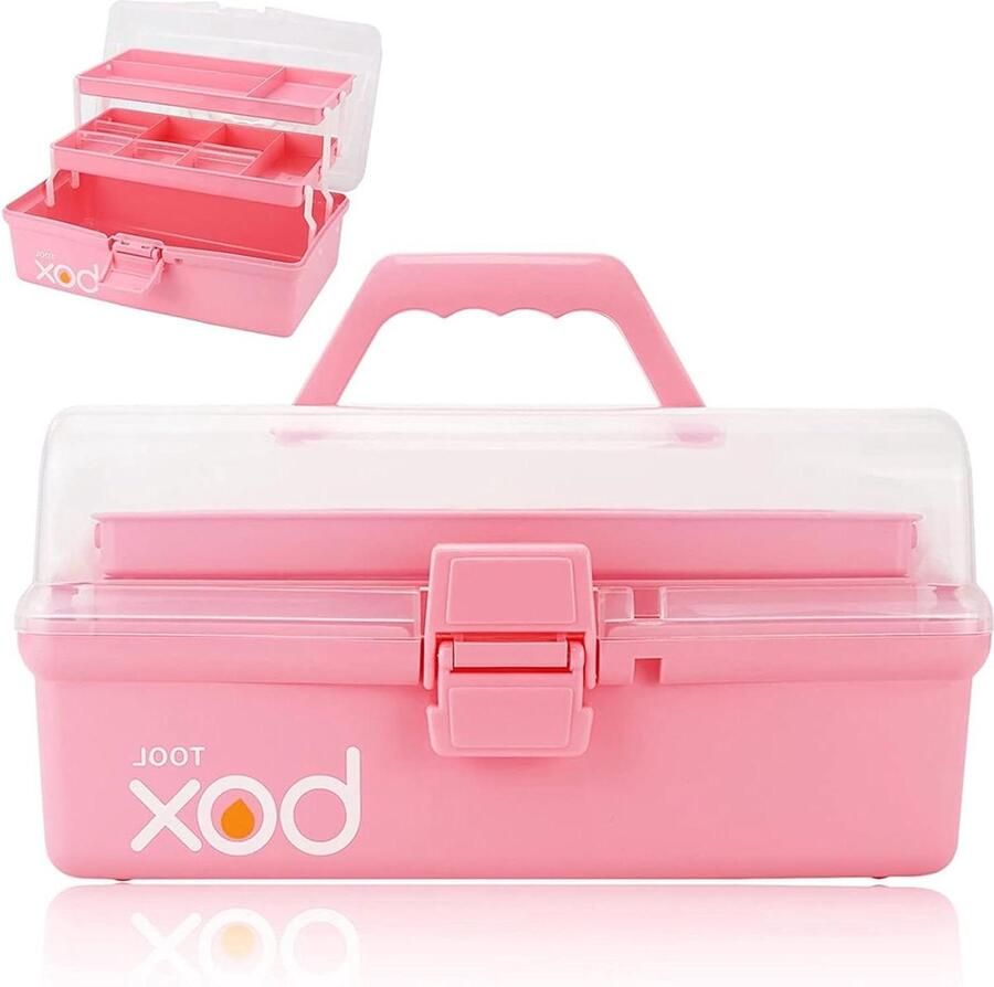 Drielaags draagbare medicijnkast Huisapotheekdoos voor medicijnen thuis Eerstehulp opbergkoffer Roze 31 cm