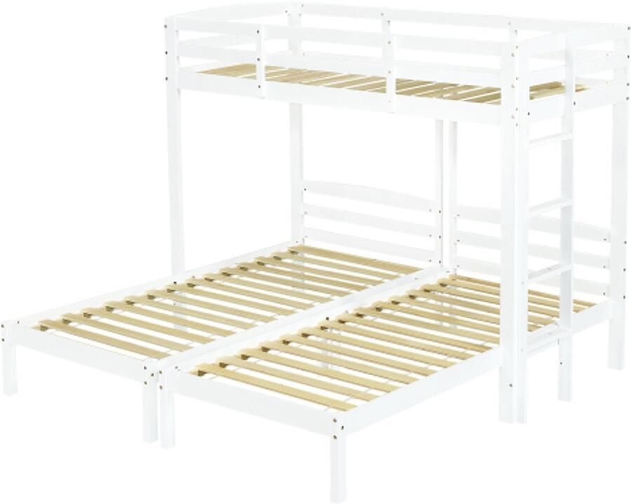 Driepersoonsbed drievoudig stapelbed 90x200cm met zijladder voor kinderen en tieners wit