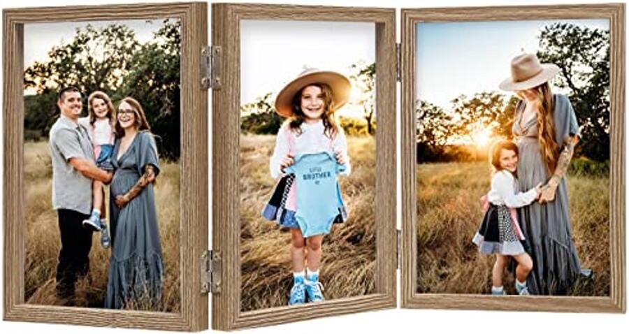 Drievoudige Fotolijst 10 x 15 cm Houten Look Vouwbare Collage Fotolijst voor Desk