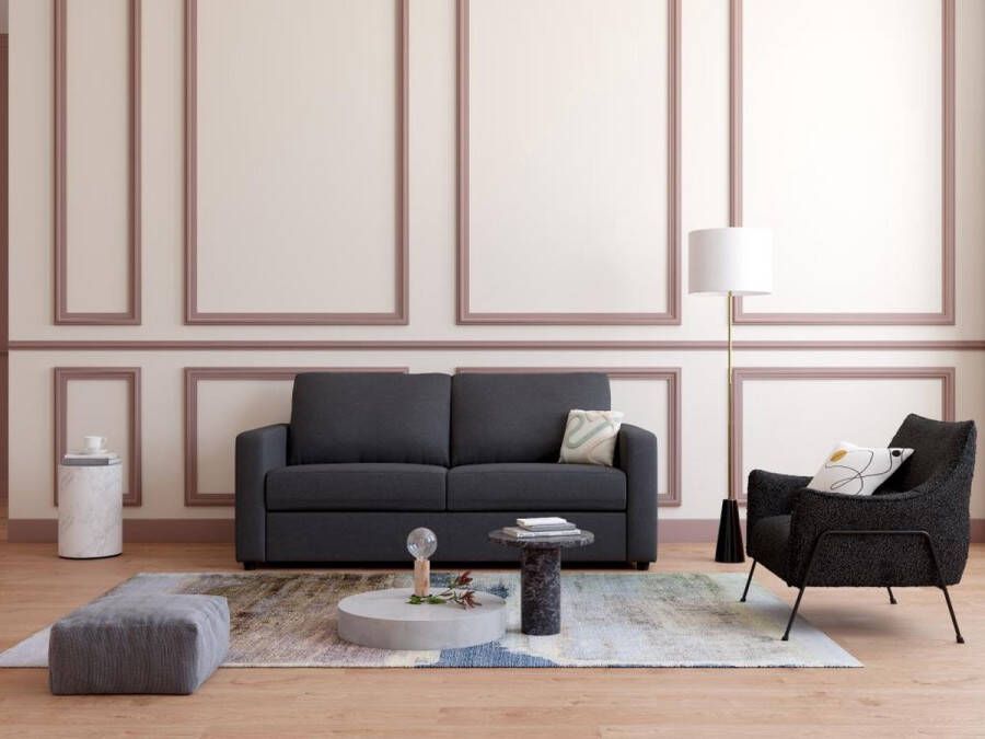 Vente-unique Driezits express slaapbank van antraciet stof DONETO L 194 cm x H 90 cm x D 223 cm