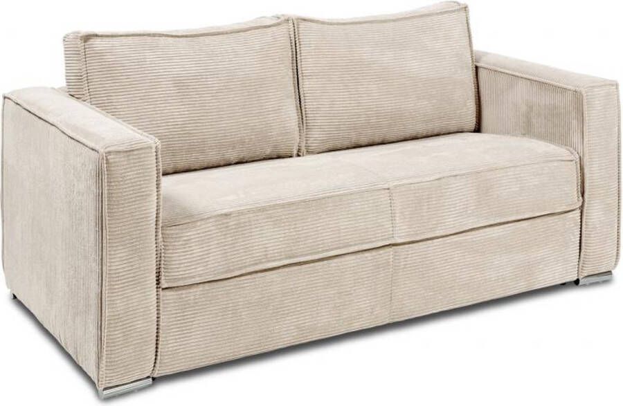 Vente-unique Express-driezitsslaapbank van ribfluweel Beige LORETO L 195 cm x H 90 cm x D 223 cm - Foto 4