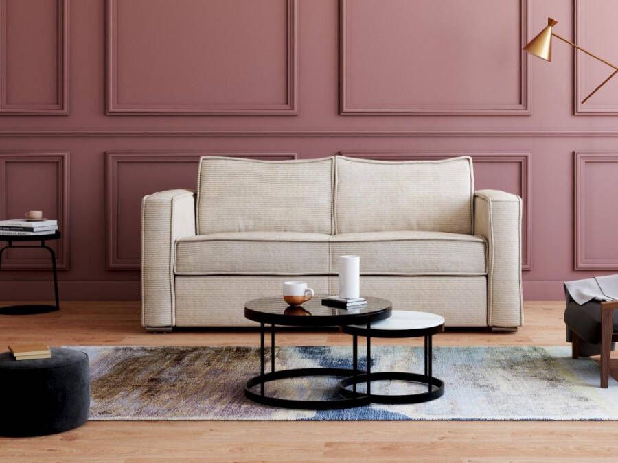 Vente-unique Express-driezitsslaapbank van ribfluweel Beige LORETO L 195 cm x H 90 cm x D 223 cm - Foto 2