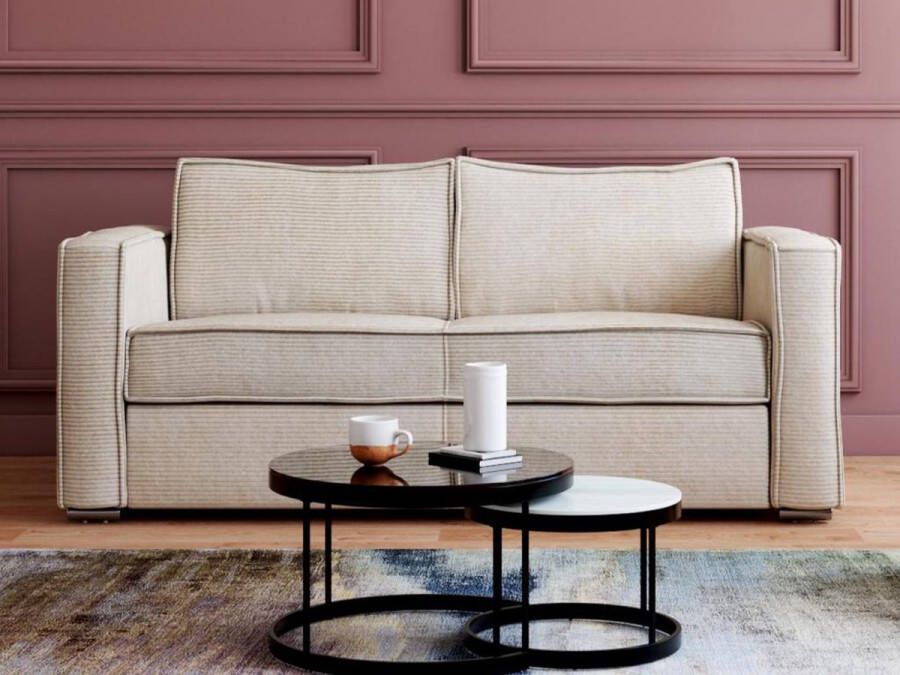 Vente-unique Express-driezitsslaapbank van ribfluweel Beige LORETO L 195 cm x H 90 cm x D 223 cm - Foto 3