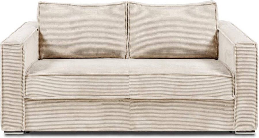 Vente-unique Express-driezitsslaapbank van ribfluweel Beige LORETO L 195 cm x H 90 cm x D 223 cm - Foto 5