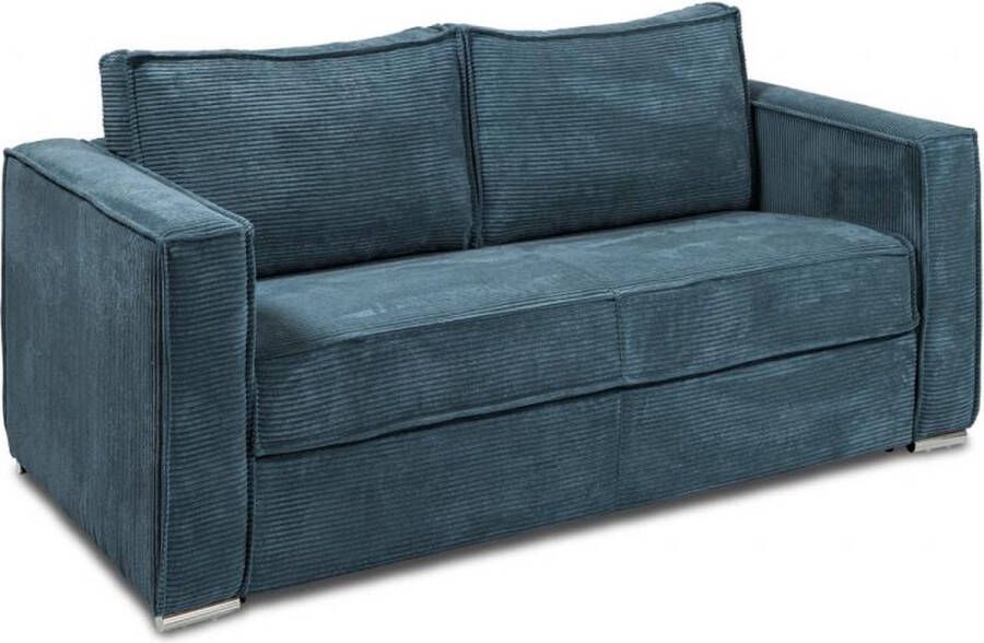 Driezits express slaapbank van ribfluweel Blauw LORETO L 195 cm x H 90 cm x D 95 cm - Foto 3