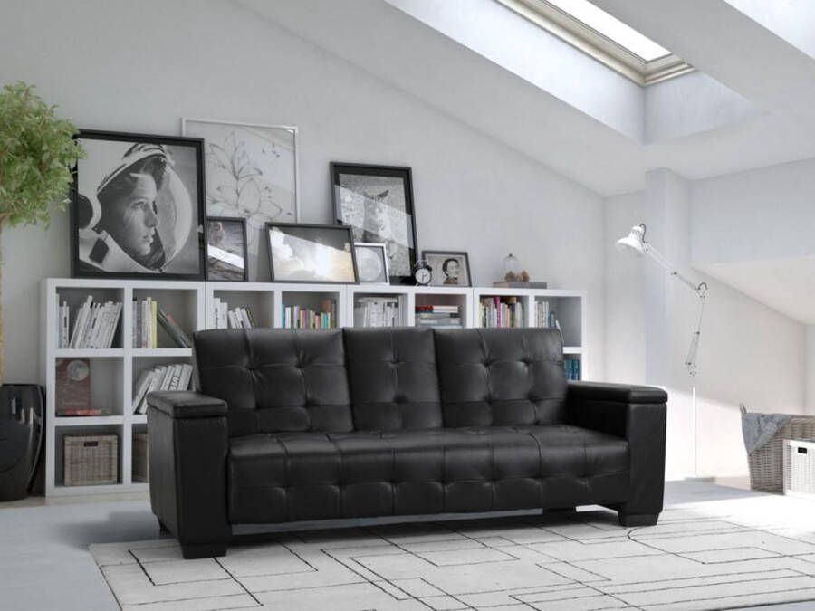 Driezits klik-klak bedbank van kunstleer DEVONSHIRE met inklapbare centrale tablet Zwart L 218 cm x H 88 cm x D 94 cm - Foto 2