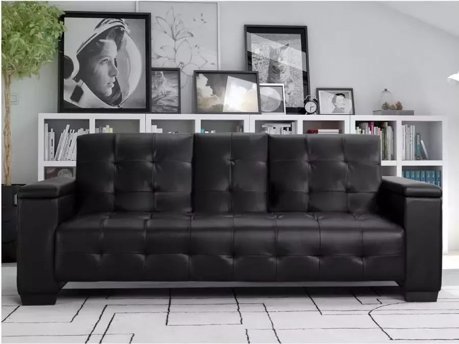 Driezits klik-klak bedbank van kunstleer DEVONSHIRE met inklapbare centrale tablet Zwart L 218 cm x H 88 cm x D 94 cm - Foto 4