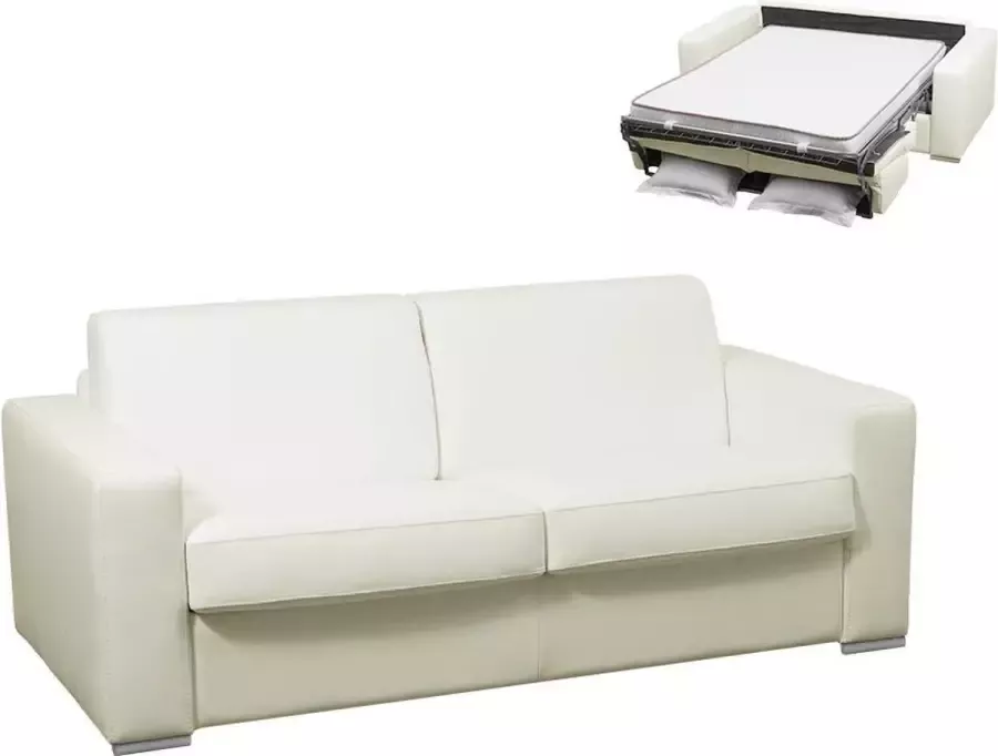 LINEA SOFA Driezits slaapbank 100% buffelleer DELECTEA II Wit L 200 cm x H 84 cm x D 100 cm - Foto 2