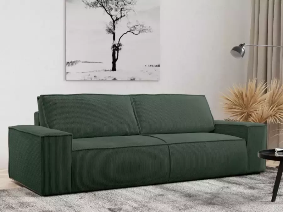 Vente-unique Vierzitsslaapbank AMELIA van PASCAL MORABITO Ribfluweel Spargroen L 257 cm x H 85 cm x D 102 cm