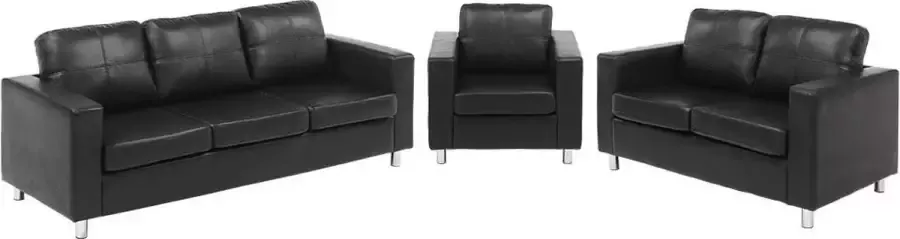 Driezits- tweezitsbank en fauteuil van kunstleer ACKLEY Zwart L 196 cm x H 77 cm x D 75 cm