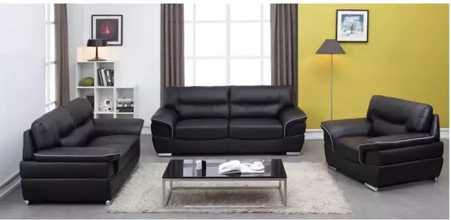 Vente-unique Driezits- tweezitsbank en fauteuil van leer THIBAULT zwart L 210 cm x H 87 cm x D 93 cm - Foto 2