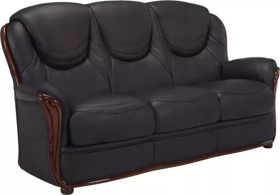 Driezitsbank 100% buffelleer ADELAIDE Zwart L 192 cm x H 103 cm x D 92 cm