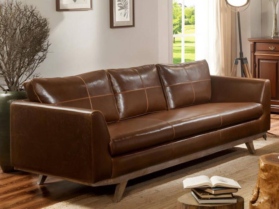 Vente-unique Driezitsbank ALEGAN van lived-in leer bruin L 213 cm x H 82 cm x D 90 cm