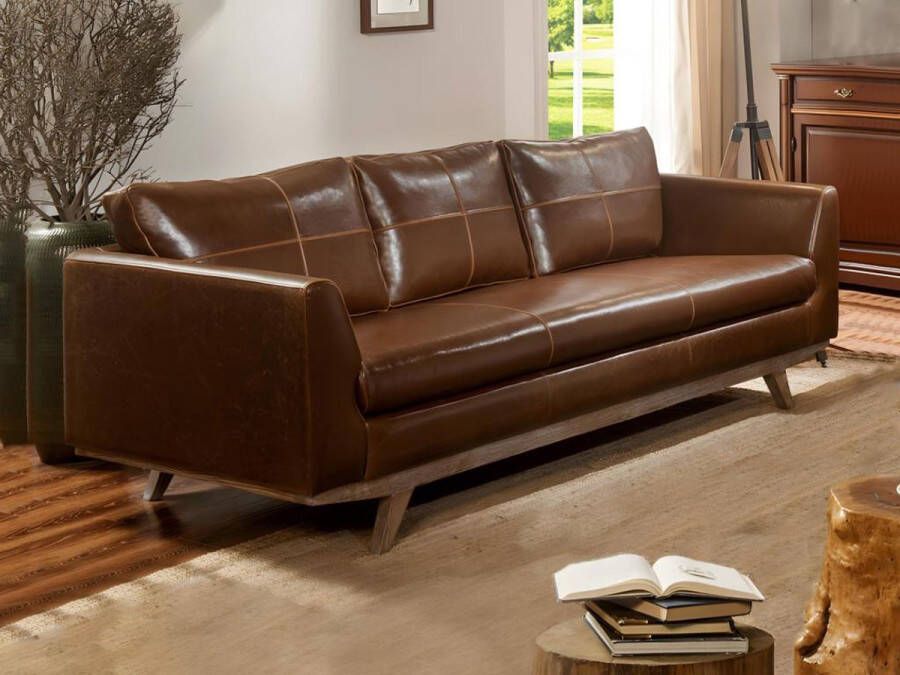 Vente-unique Driezitsbank ALEGAN van lived-in leer bruin L 213 cm x H 82 cm x D 90 cm - Foto 2