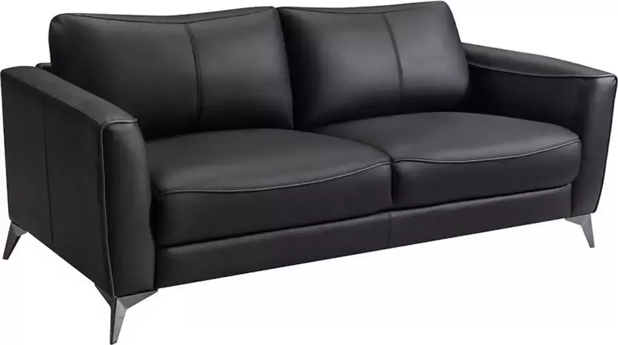 Vente-unique Driezitsbank BATUCO Leer Zwart met grijze paspel L 200 cm x H 82 cm x D 86 cm - Foto 3