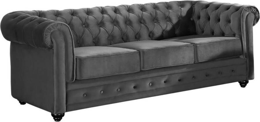 Driezitsbank CHESTERFIELD fluweel antraciet L 205 cm x H 72 cm x D 88 cm