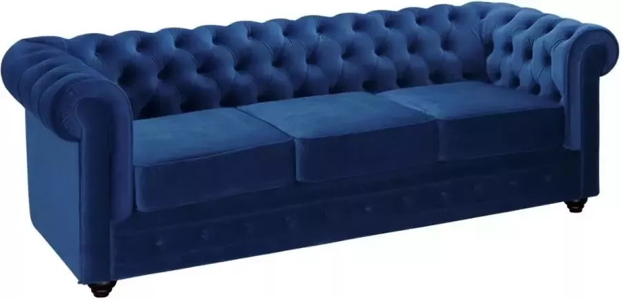 Vente-unique Driezitsbank CHESTERFIELD velours koningsblauw L 205 cm x H 72 cm x D 88 cm